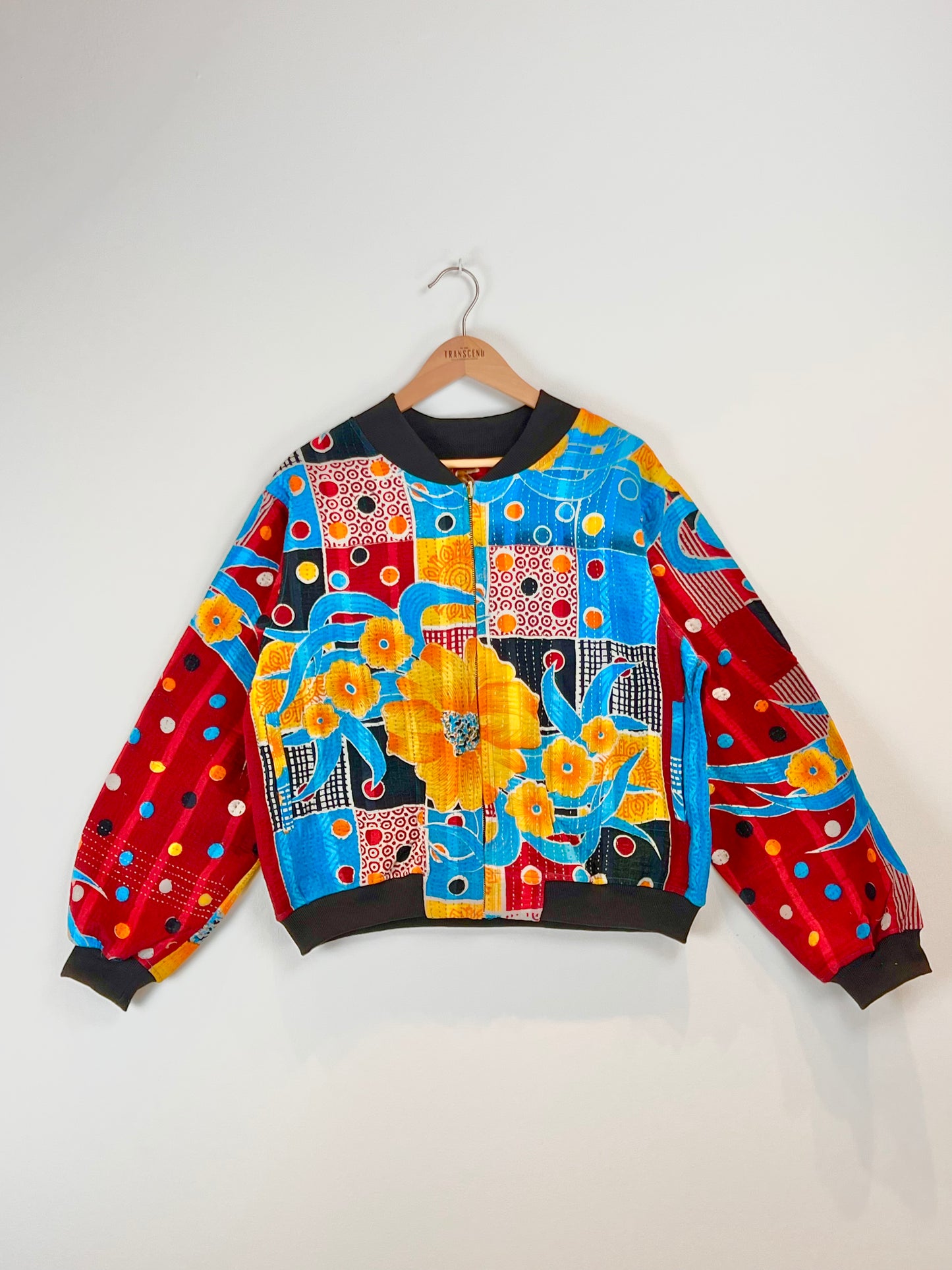 Sophia Reversible Kantha Bomber - Cranberry Dawn - XXL