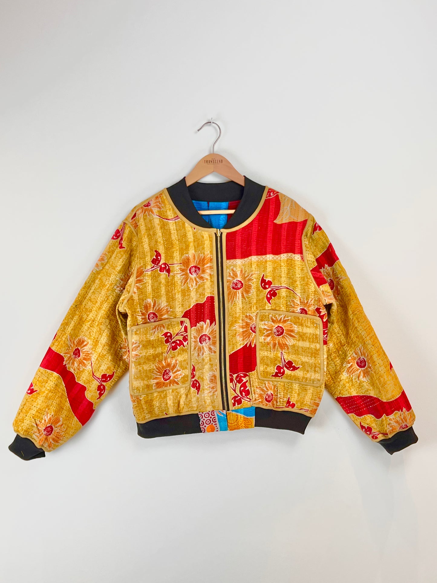 Sophia Reversible Kantha Bomber - Cranberry Dawn - XXL