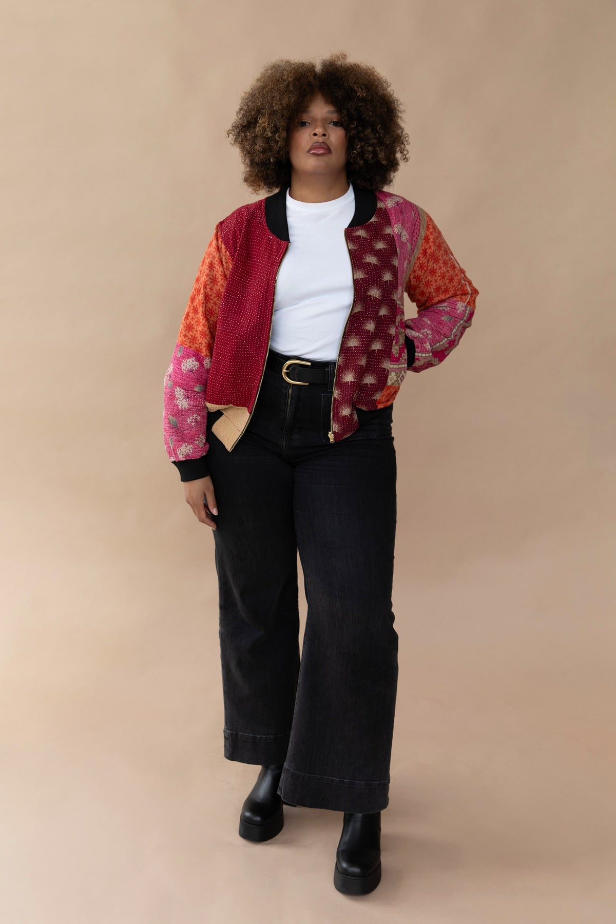 Anjali Reversible Kantha Bomber - XL — reversible side, back