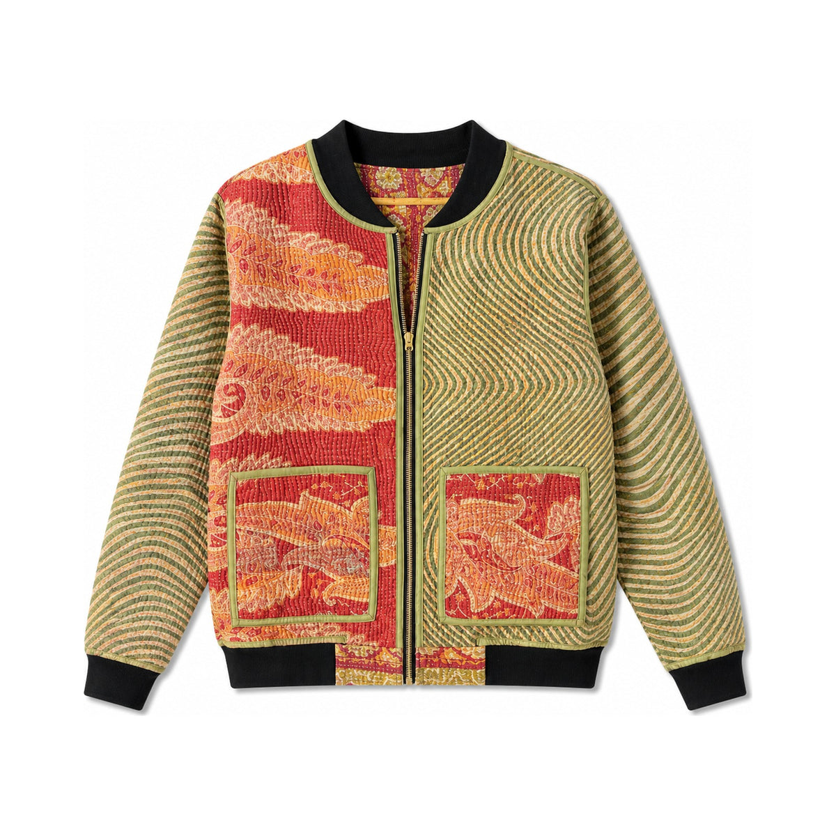 MEN'S Reversible Kantha Bomber - Ayan - S — main side front, flat product shot on white