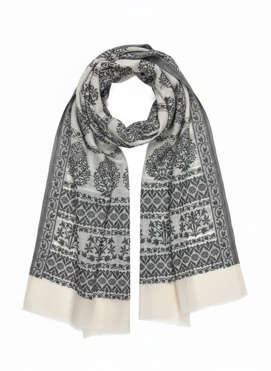 Cashmere Scarf - Black & White Kani Floral