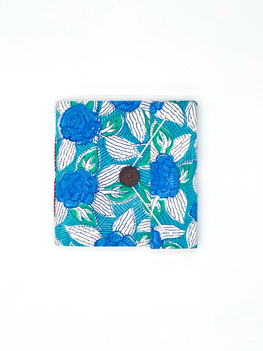 Block Print Journal/Notebook, Blue & Green Leaves - Unlined, 100 Pages, Thick Paper, Hard Cover - Transcend