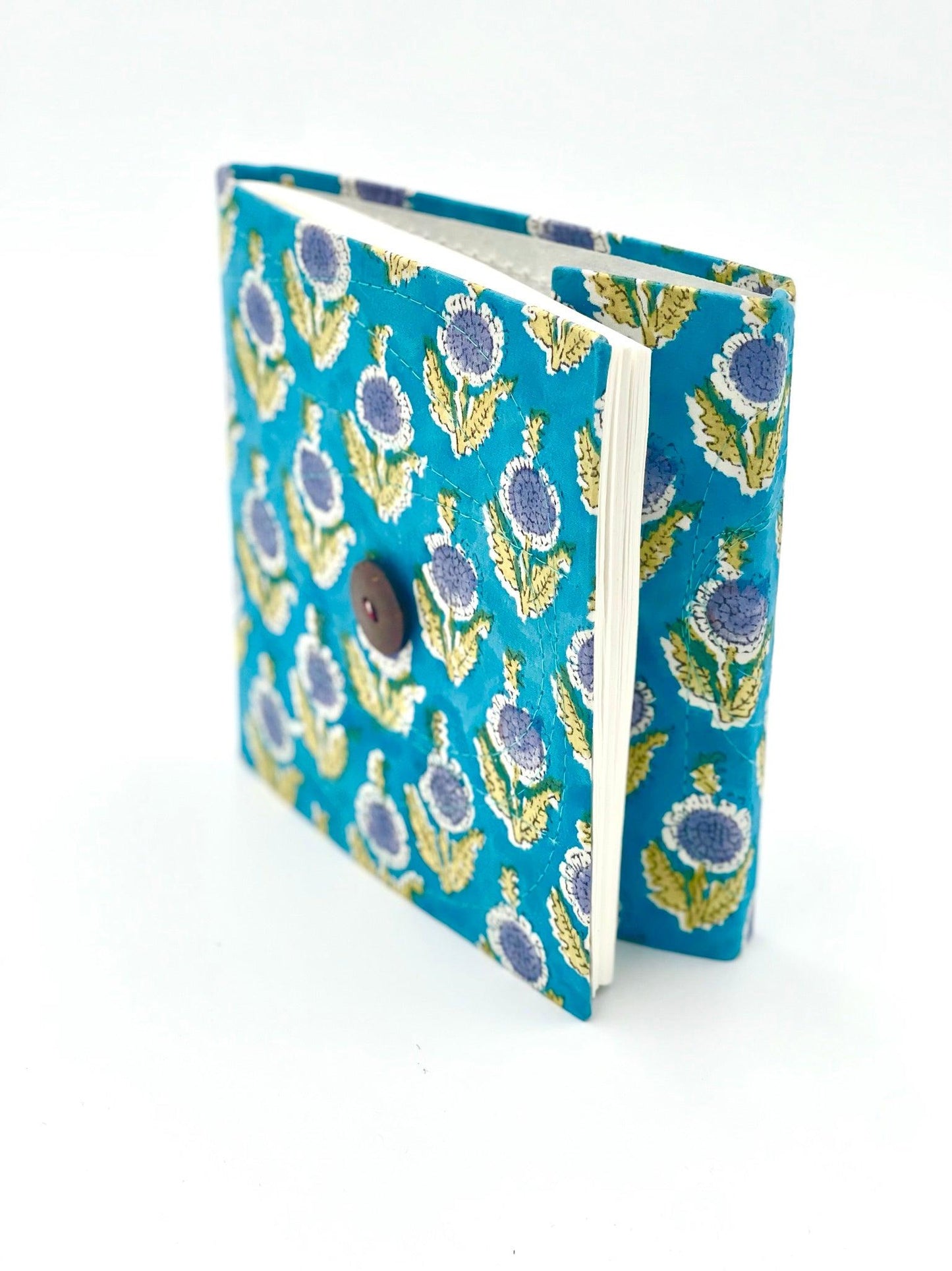Block Print Journal/Notebook, Blue & Purple Wildflower - Unlined, 100 Pages, Thick Paper, Hard Cover - Transcend