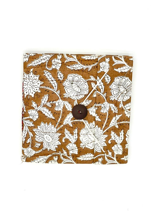 Block Print Journal/Notebook, Brown & White Floral - Unlined, 100 Pages, Thick Paper, Hard Cover - Transcend
