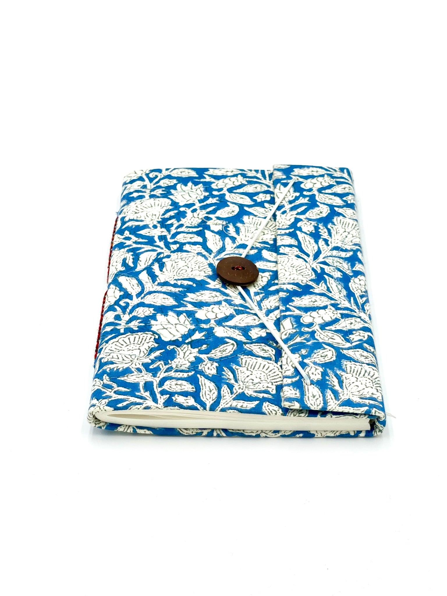 Block Print Journal/Notebook, Mediterranean Blue & White Floral - Unlined, 100 Pages, Thick Paper, Hard Cover - Transcend