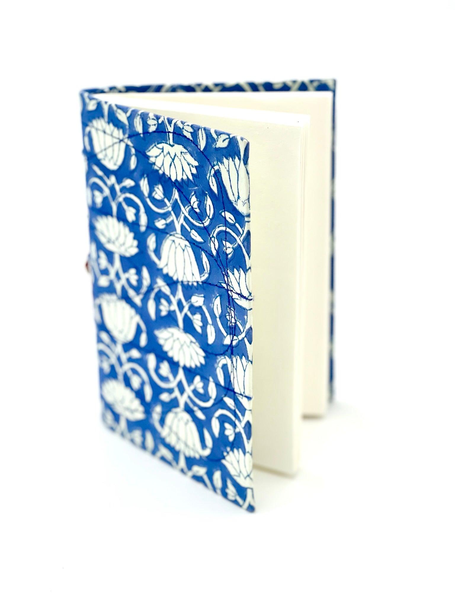 Block Print Journal/Notebook, Morocco Blue & White Lotus - Unlined, 100 Pages, Thick Paper, Hard Cover - Transcend
