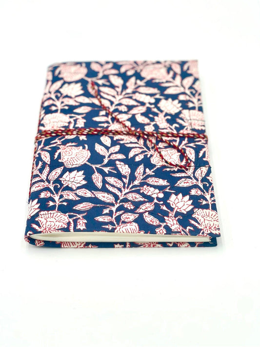 Smooth Hand Block Print Fabric Soft Cover Journal Notebook with Blank Page  Blue