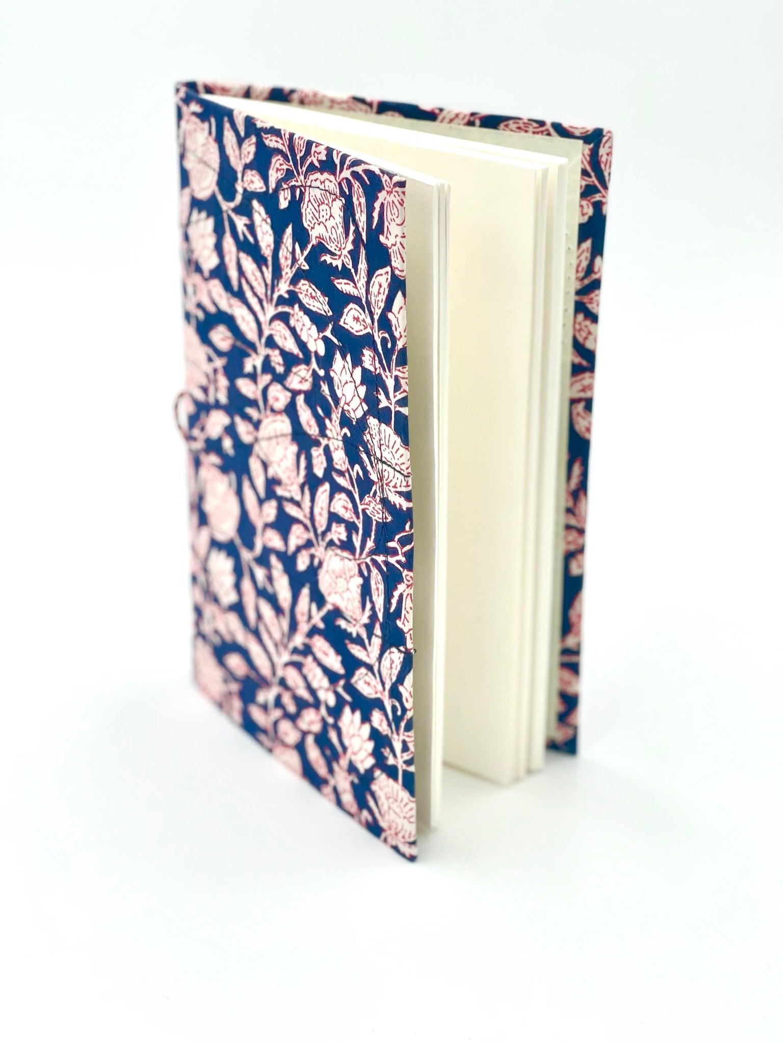 Block Print Journal/Notebook, Navy Blue & White - Unlined, 100 Pages, Thick Paper, Hard Cover - Transcend
