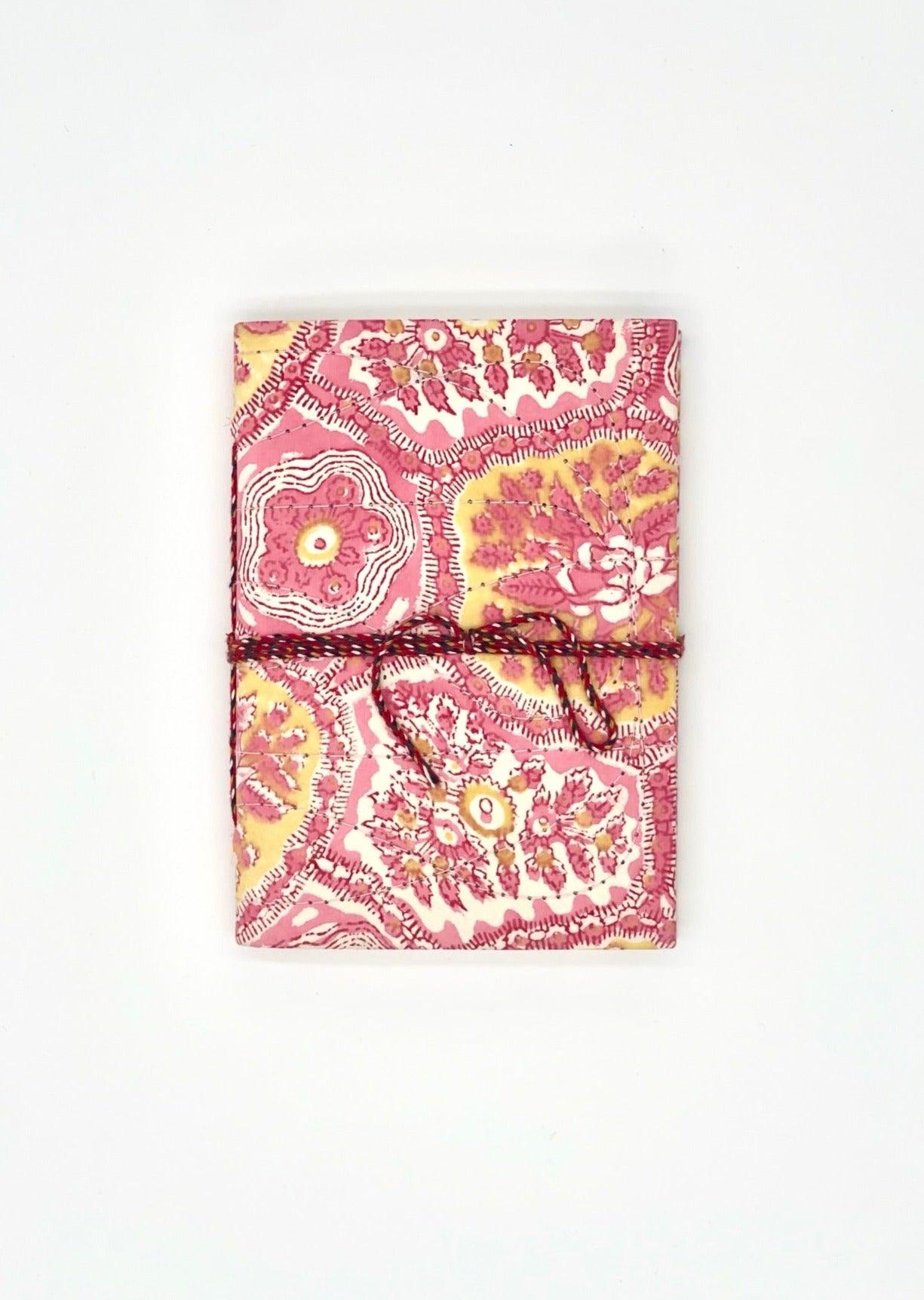Block Print Journal/Notebook, Pink & Yellow Floral - Unlined, 100 Pages, Thick Paper, Hard Cover - Transcend