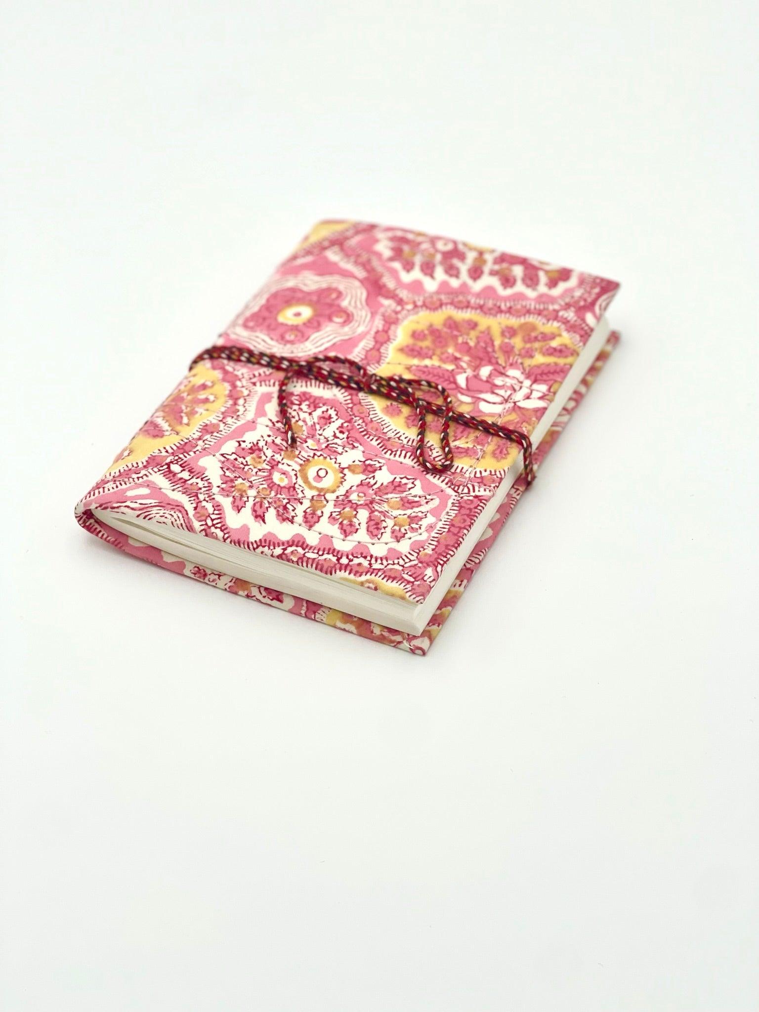 Block Print Journal/Notebook, Pink & Yellow Floral - Unlined, 100 Pages, Thick Paper, Hard Cover - Transcend
