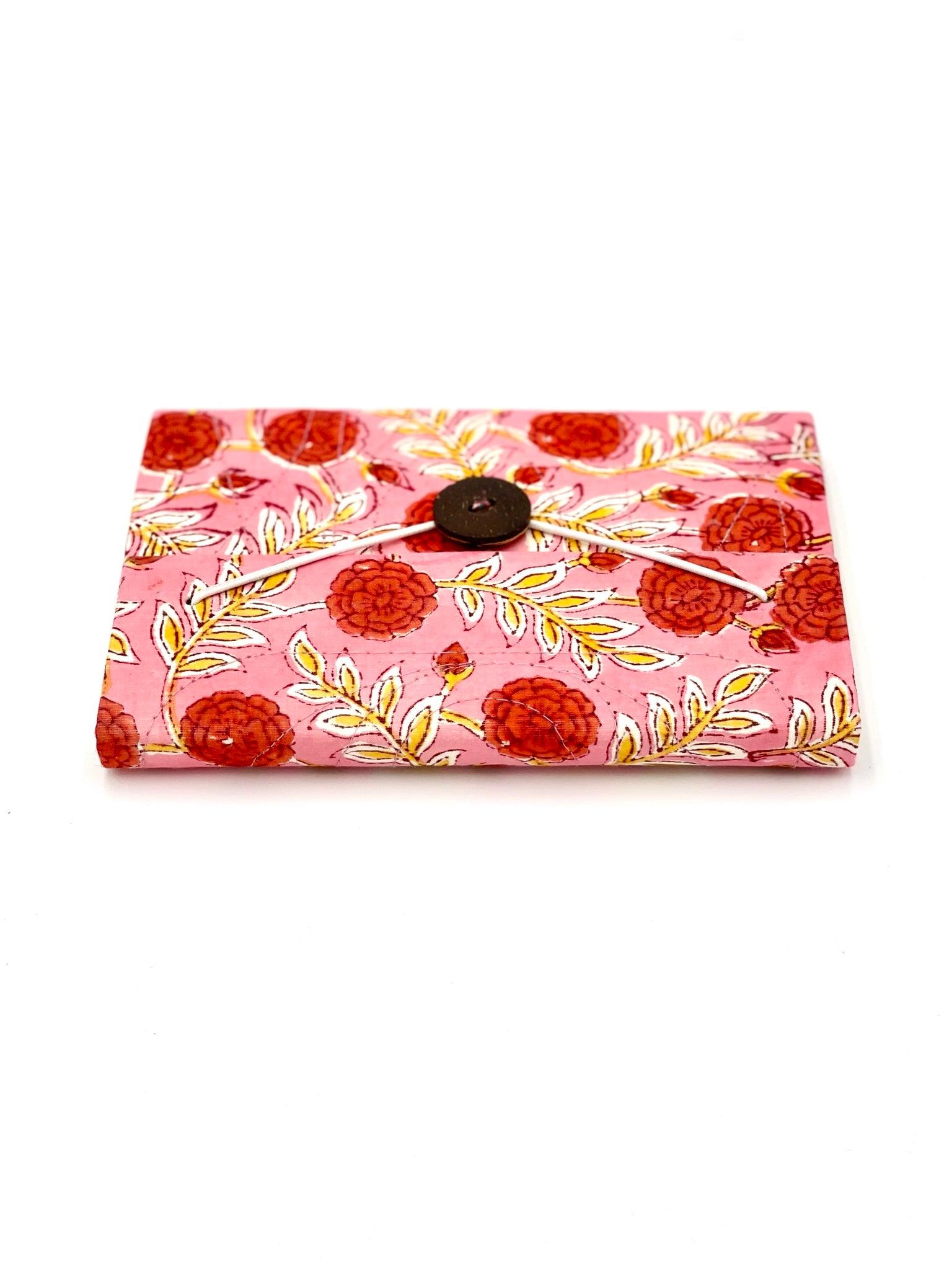 Block Print Journal/Notebook, Pink Dahlia Floral - Unlined, 100 Pages, Thick Paper, Hard Cover - Transcend