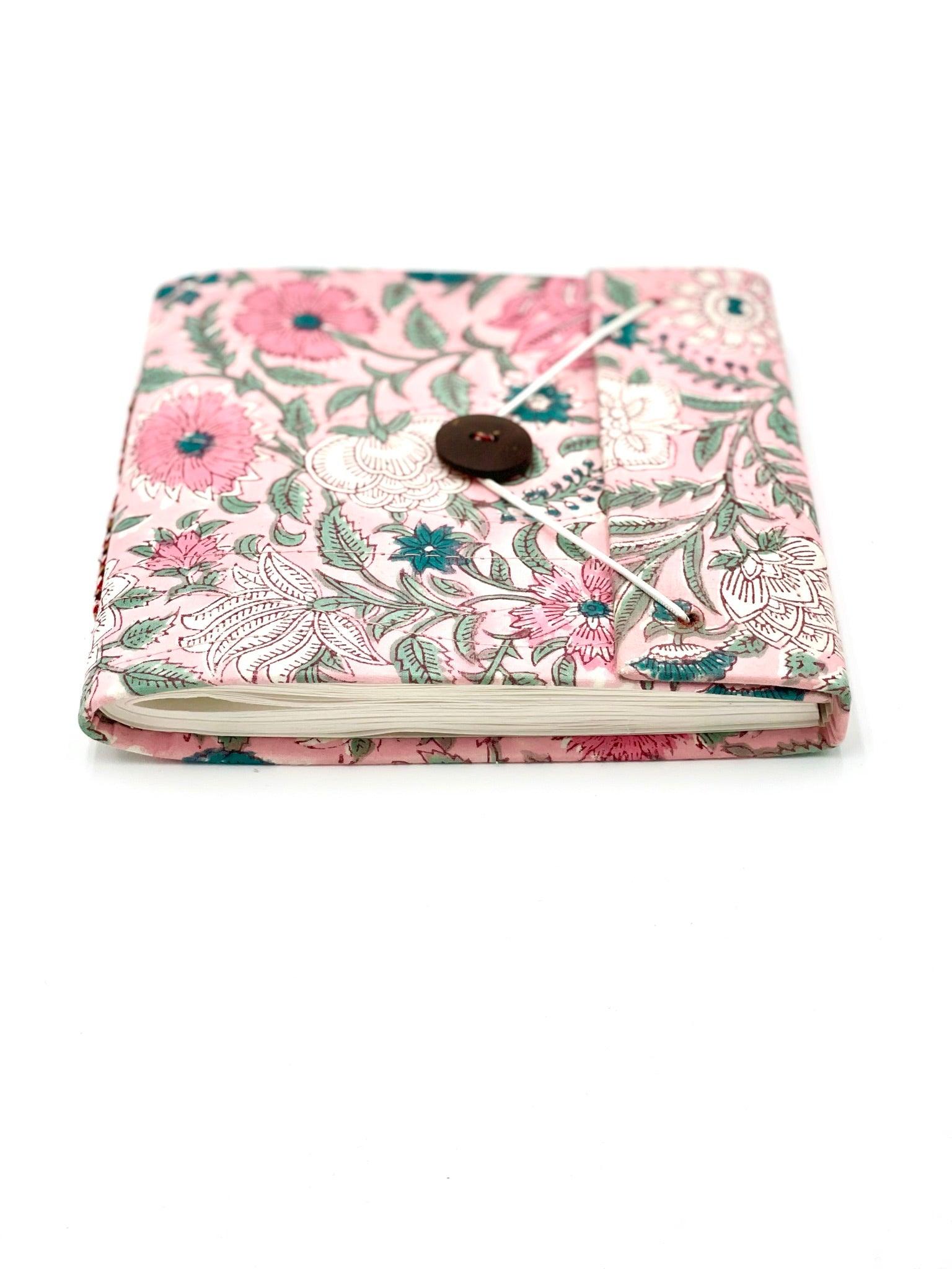 Block Print Journal/Notebook, Pink Floral - Unlined, 100 Pages, Thick Paper, Hard Cover - Transcend