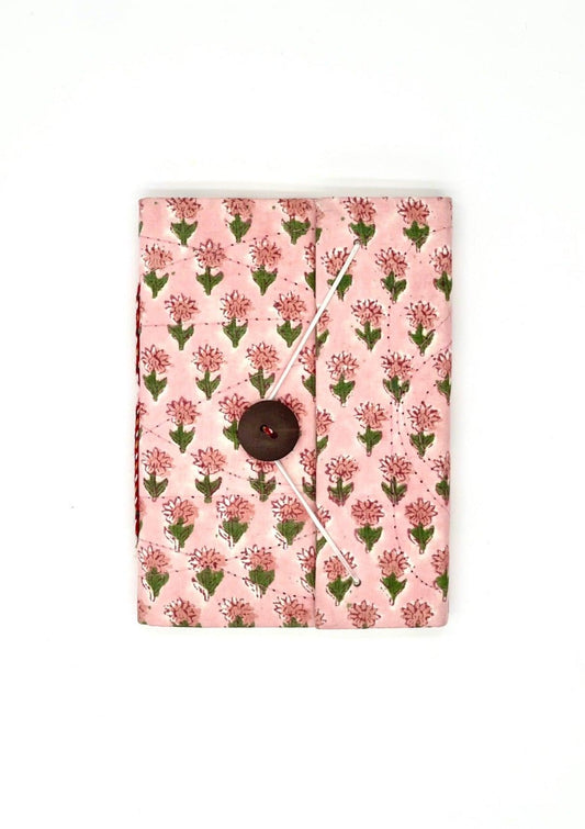 Block Print Journal/Notebook, Pink Roses Floral - Unlined, 100 Pages, Thick Paper, Hard Cover - Transcend