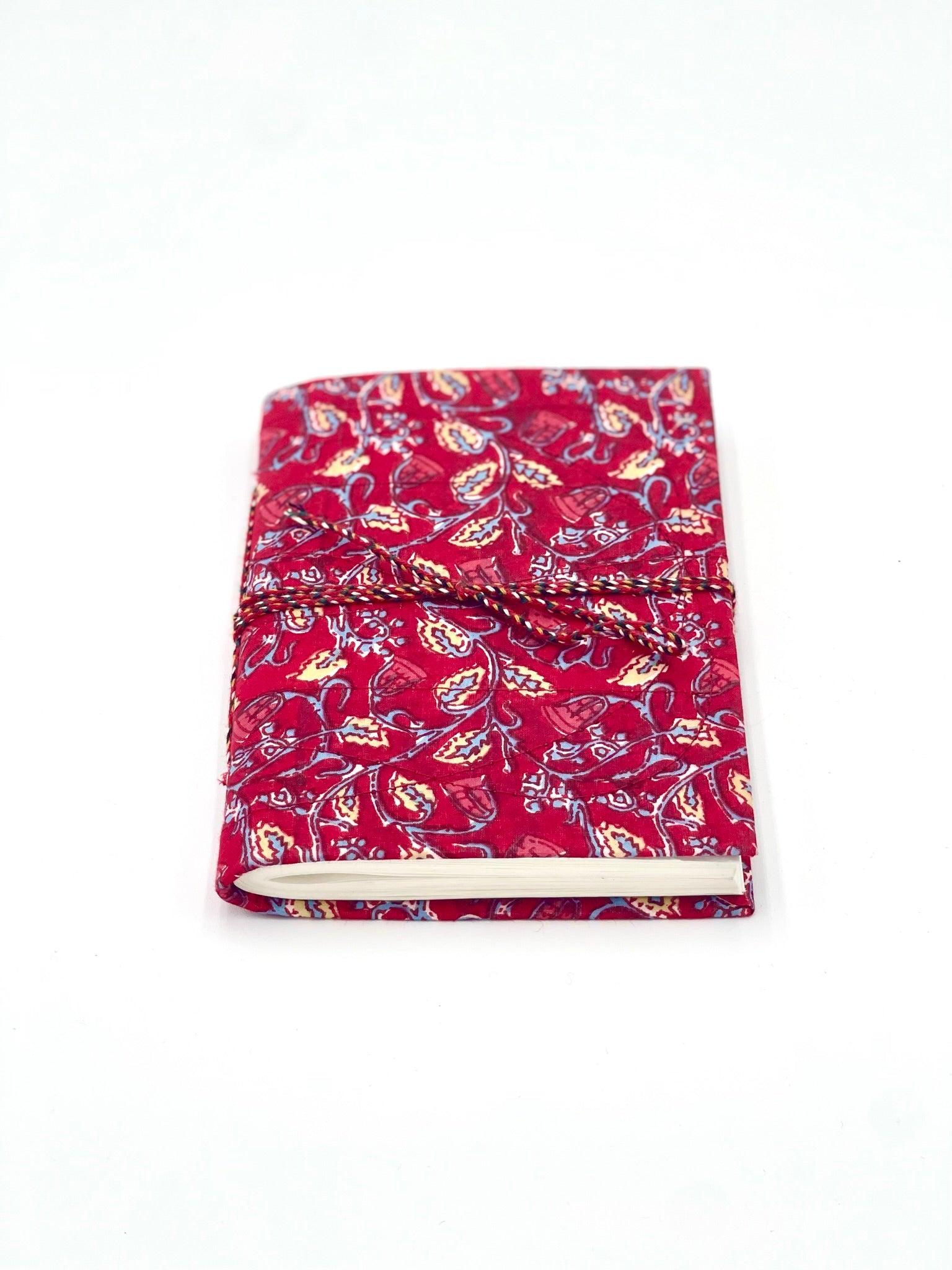 Block Print Journal/Notebook, Red Floral - Unlined, 100 Pages, Thick Paper, Hard Cover - Transcend