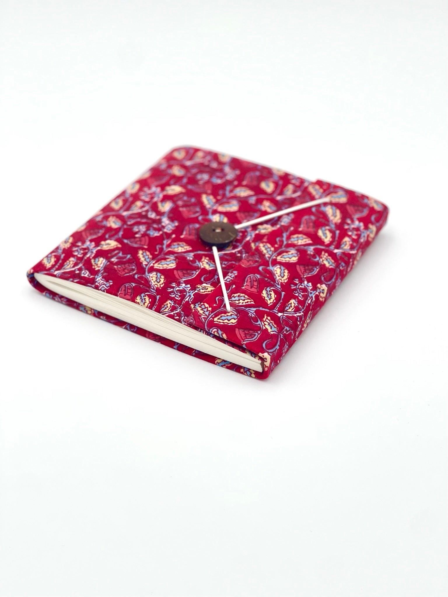 Block Print Journal/Notebook, Red Floral - Unlined, 100 Pages, Thick Paper, Hard Cover - Transcend