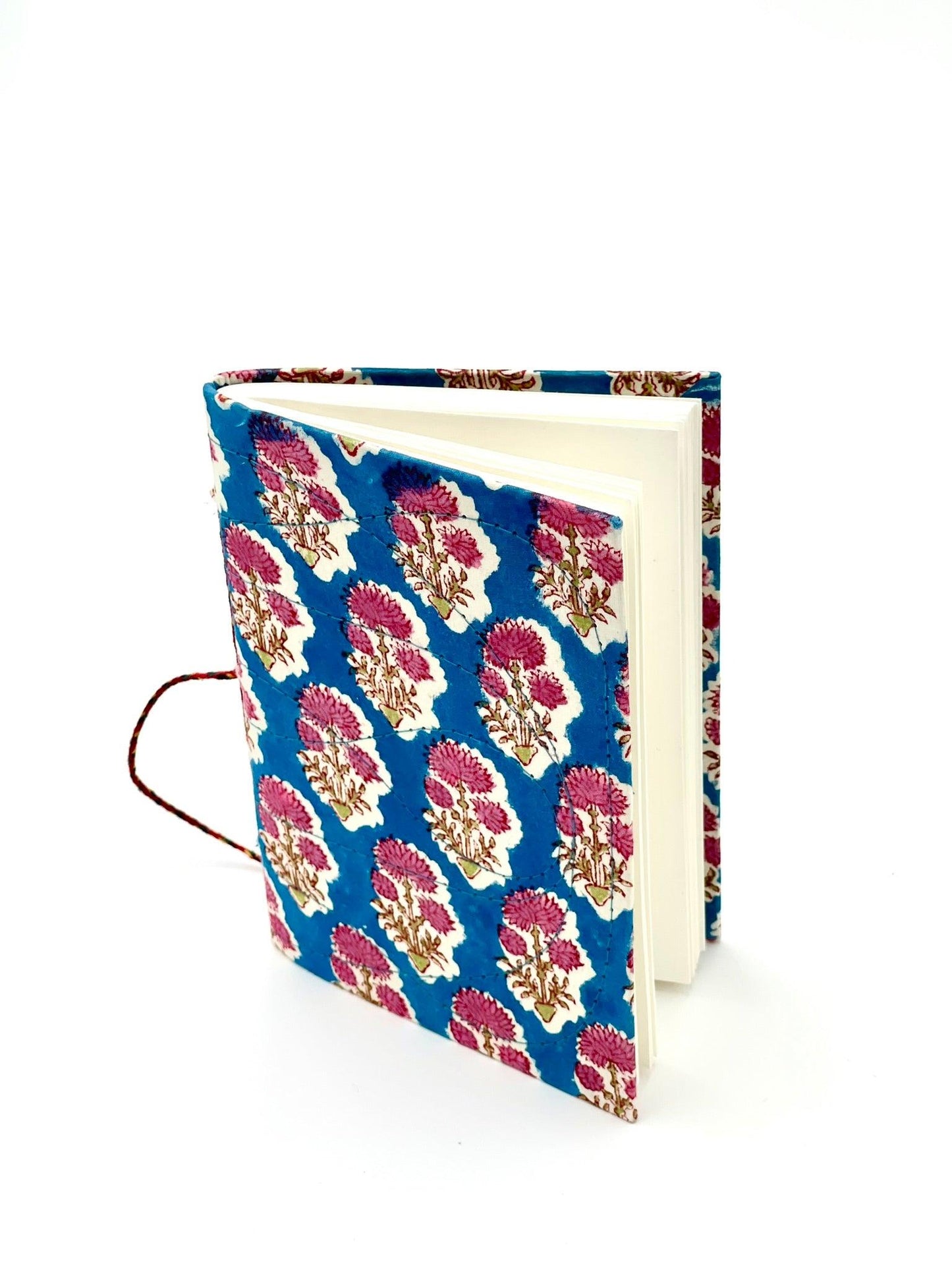 Block Print Journal/Notebook, Teal Blue & Pink Floral - Unlined, 100 Pages, Thick Paper, Hard Cover - Transcend