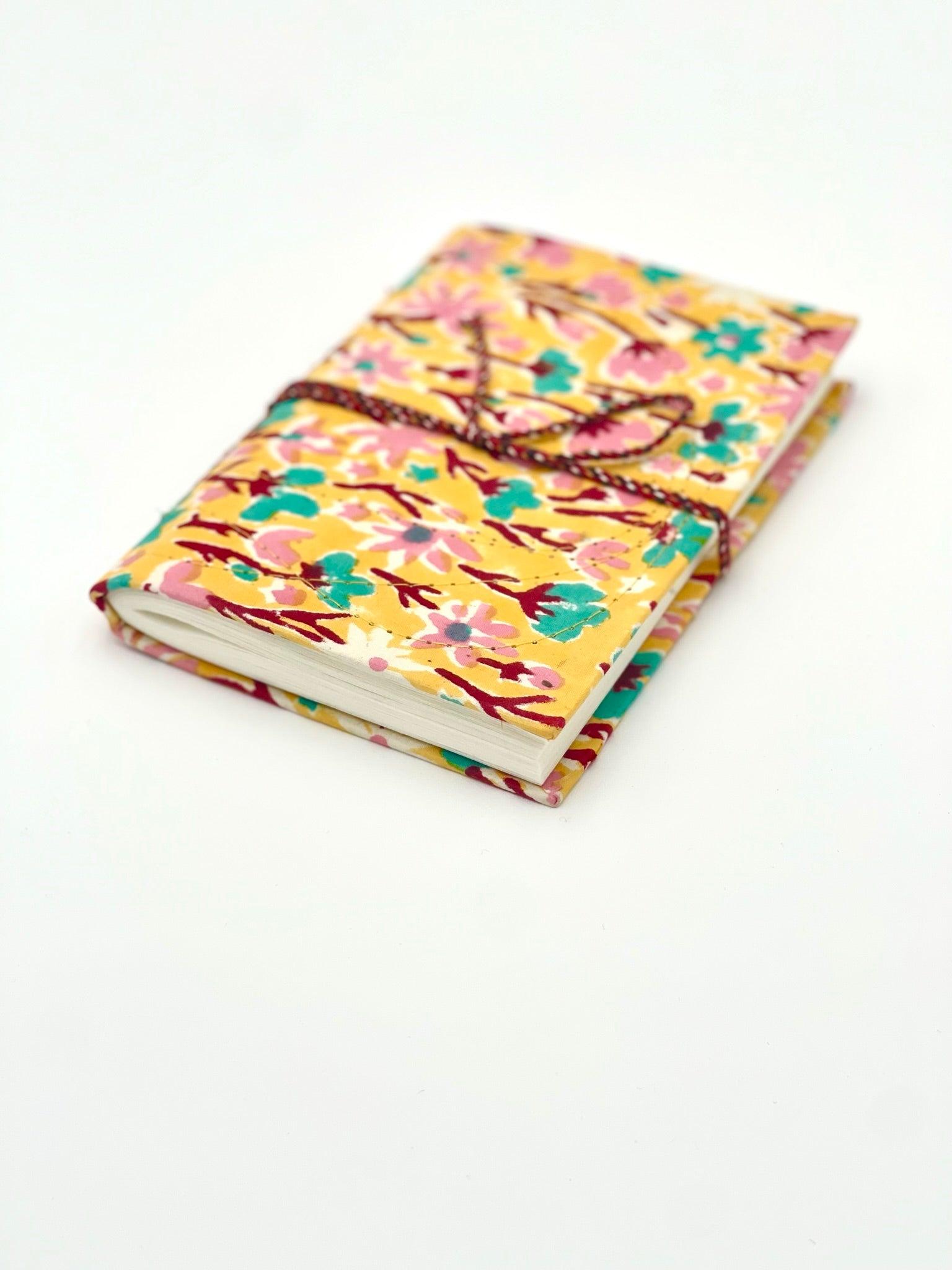 Block Print Journal/Notebook, Yellow Floral - Unlined, 100 Pages, Thick Paper, Hard Cover - Transcend