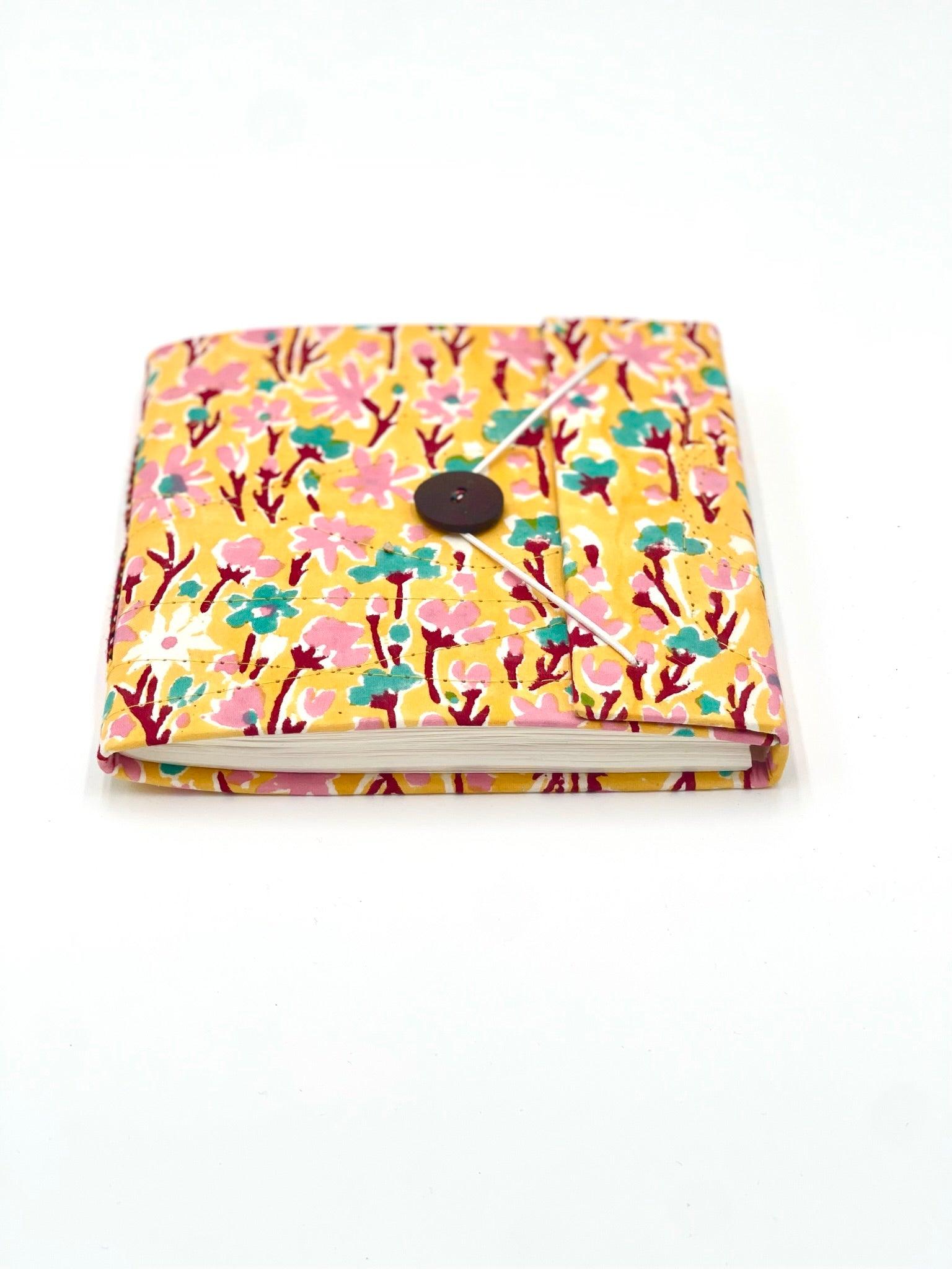 Block Print Journal/Notebook, Yellow Floral - Unlined, 100 Pages, Thick Paper, Hard Cover - Transcend