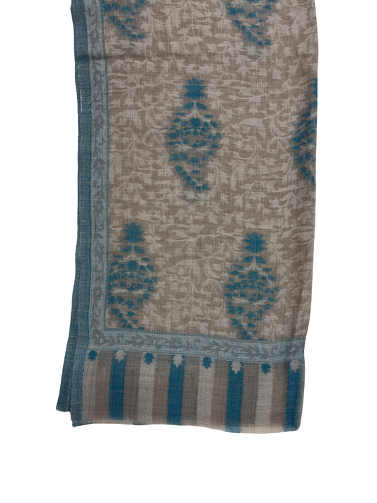 Cashmere Scarf - Beige & Blue Kani Floral