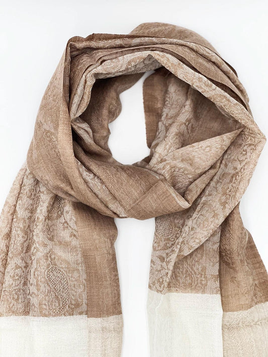 Cashmere Scarf - TWO-TONED WHITE & BROWN - Transcend