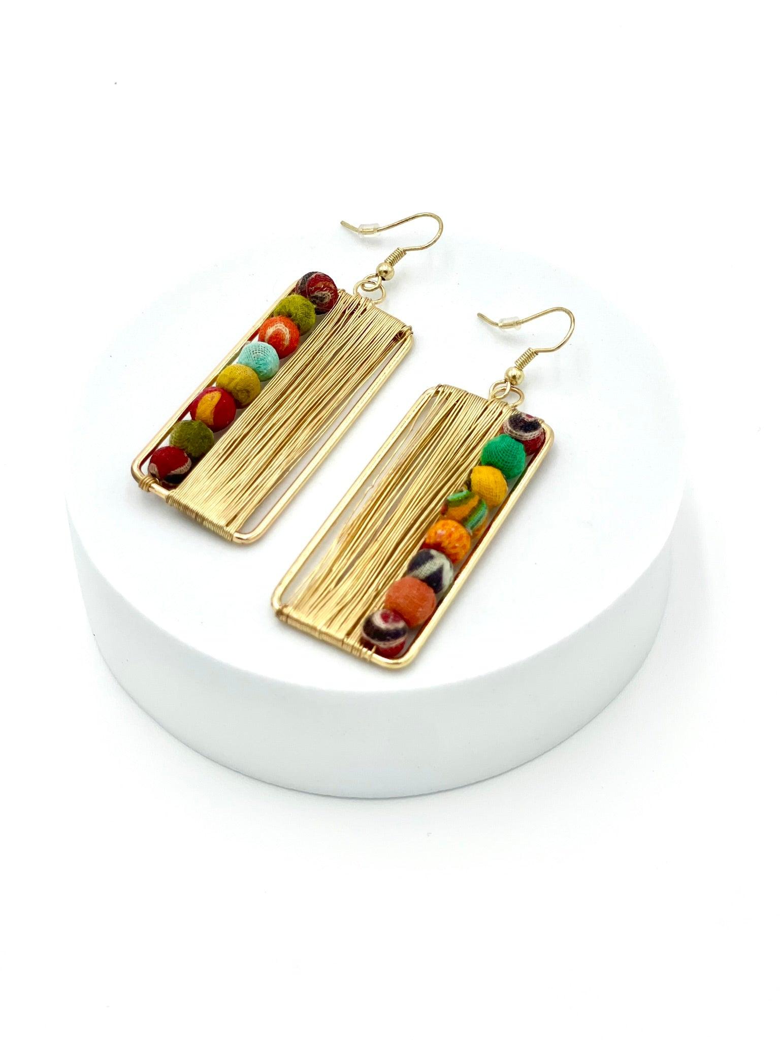 Fair Trade Abacus Earrings with Upcycled Cotton Fabric - Transcend