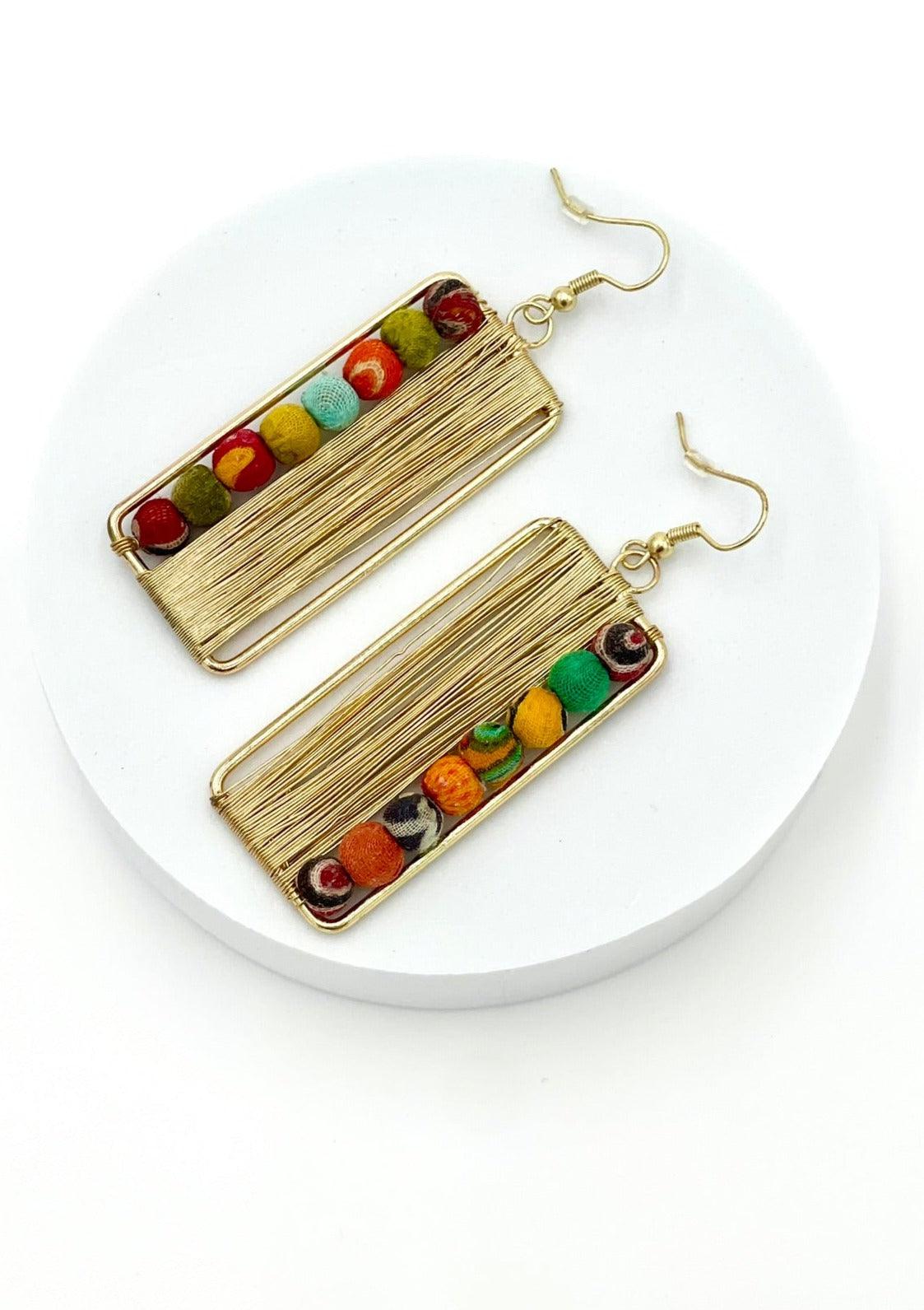Fair Trade Abacus Earrings with Upcycled Cotton Fabric - Transcend