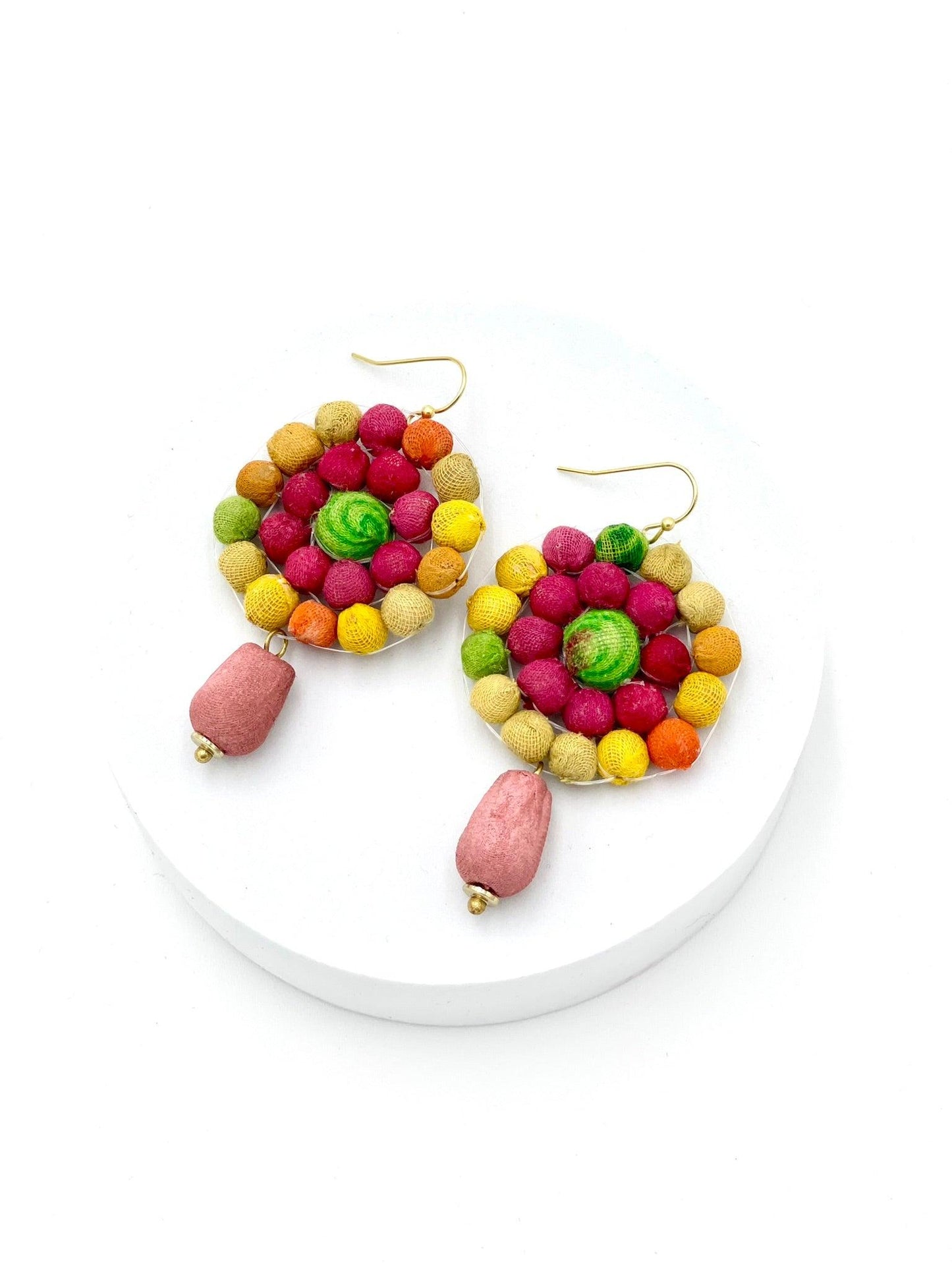 Fair Trade, Daisy Drop Earrings with Upcycled Cotton Fabric - Transcend