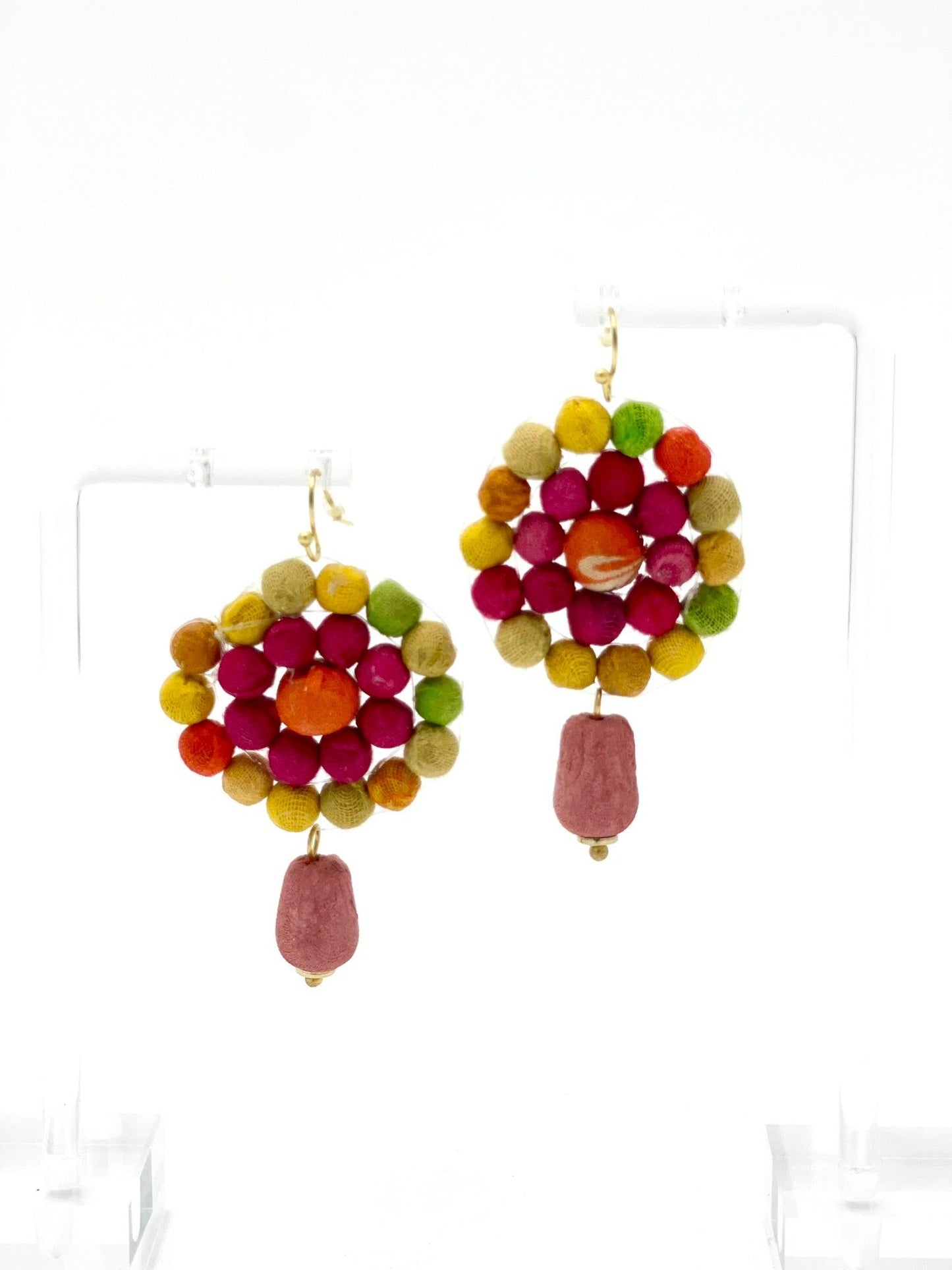 Fair Trade, Daisy Drop Earrings with Upcycled Cotton Fabric - Transcend