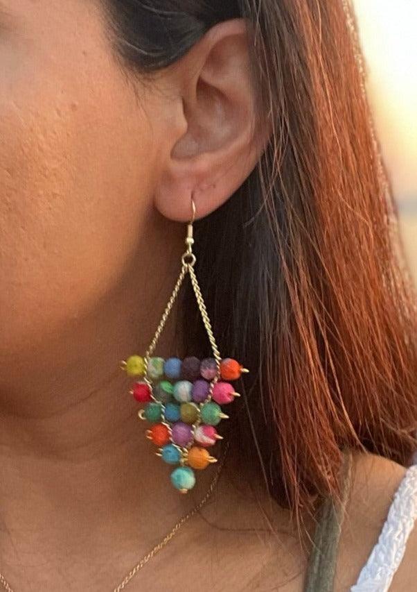 Fair Trade Grape Earrings with Upcycled Cotton Fabric - Transcend