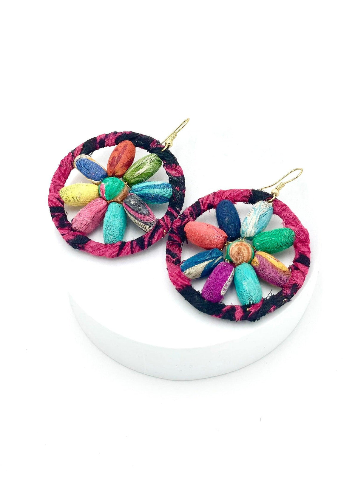 Fair Trade, Hoops/Earrings with Upcycled Cotton Fabric - Transcend