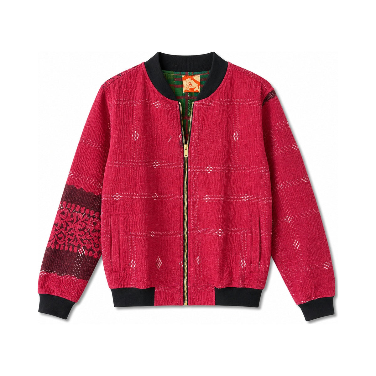 MEN'S Reversible Kantha Bomber - Faisal - S — reversible side front, flat product shot on white