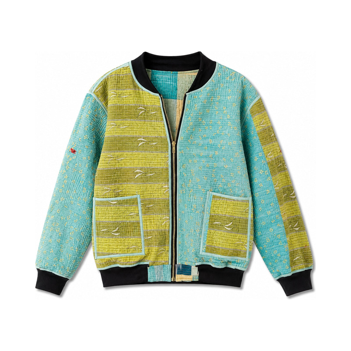 MEN'S Reversible Kantha Bomber - Farhan - XL — reversible side front, flat product shot on white