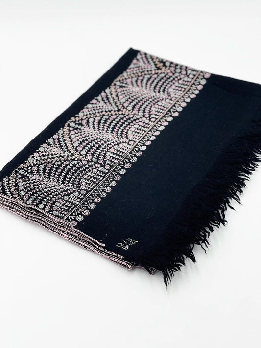 Handwoven 100% Pashmina - BLACK WITH PASTEL EMBROIDERY - Transcend