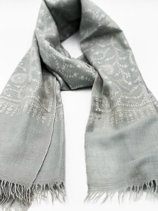 Handwoven 100% Pashmina - GRAY WITH WHITE EMBROIDERY - Transcend