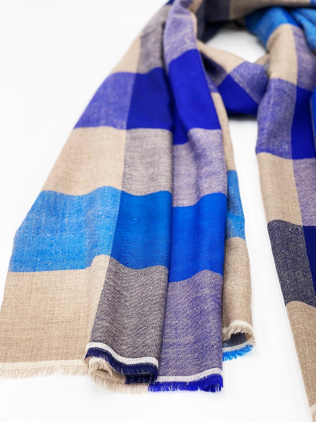 Handwoven 100% Pure Pashmina - BLUE CHECKS - Transcend