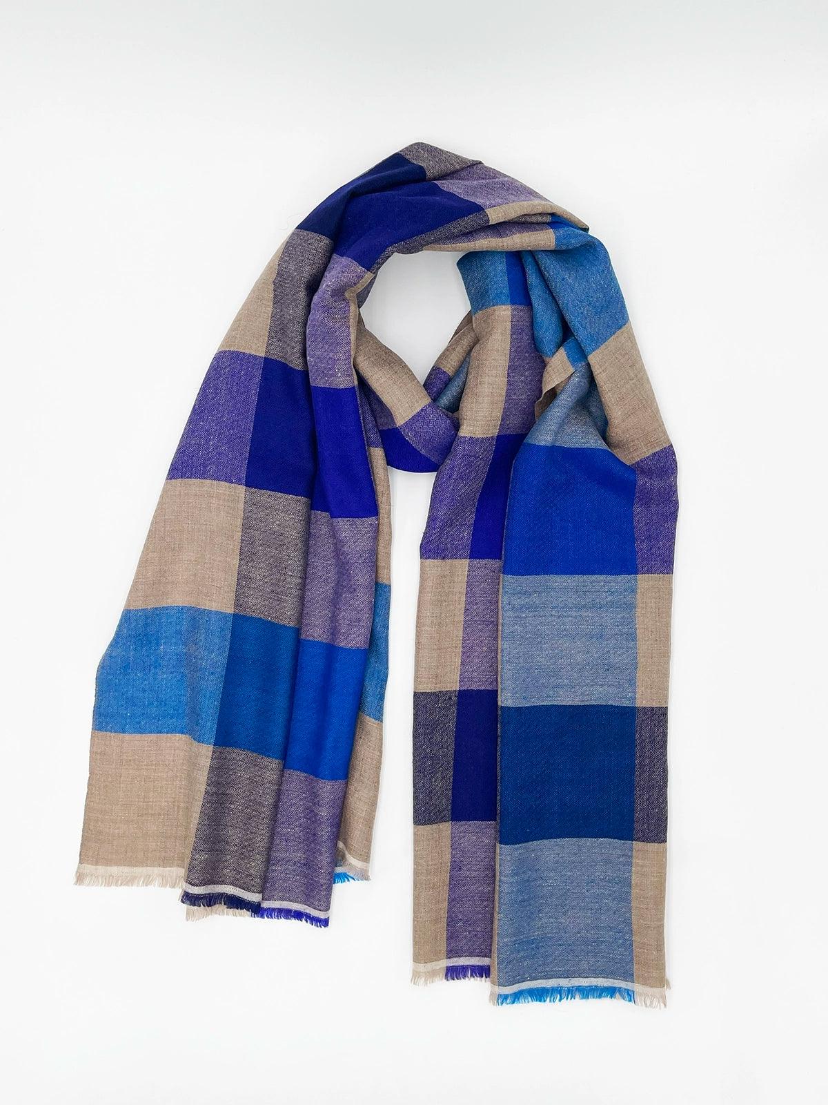 Handwoven 100% Pure Pashmina - BLUE CHECKS - Transcend