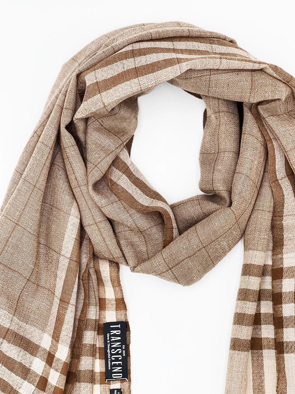 Handwoven 100% Pure Pashmina - BROWN & BEIGE STRIPES - Transcend