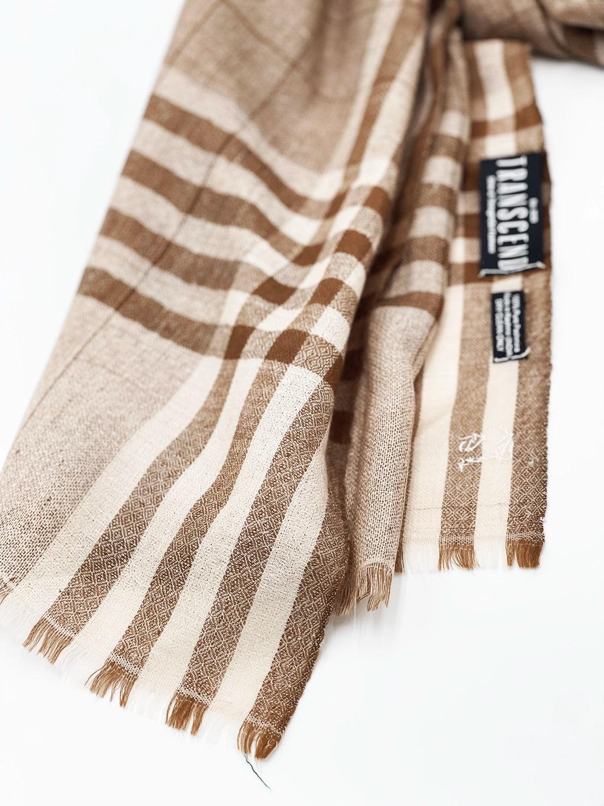 Handwoven 100% Pure Pashmina - BROWN & BEIGE STRIPES - Transcend