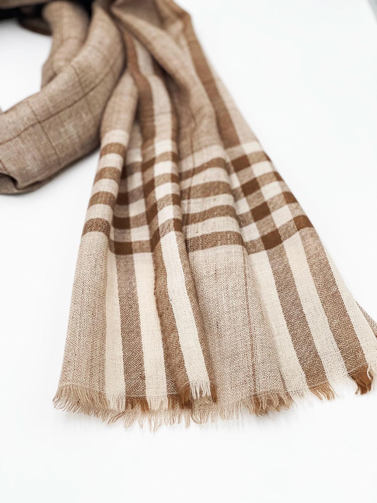 Handwoven 100% Pure Pashmina - BROWN & BEIGE STRIPES - Transcend