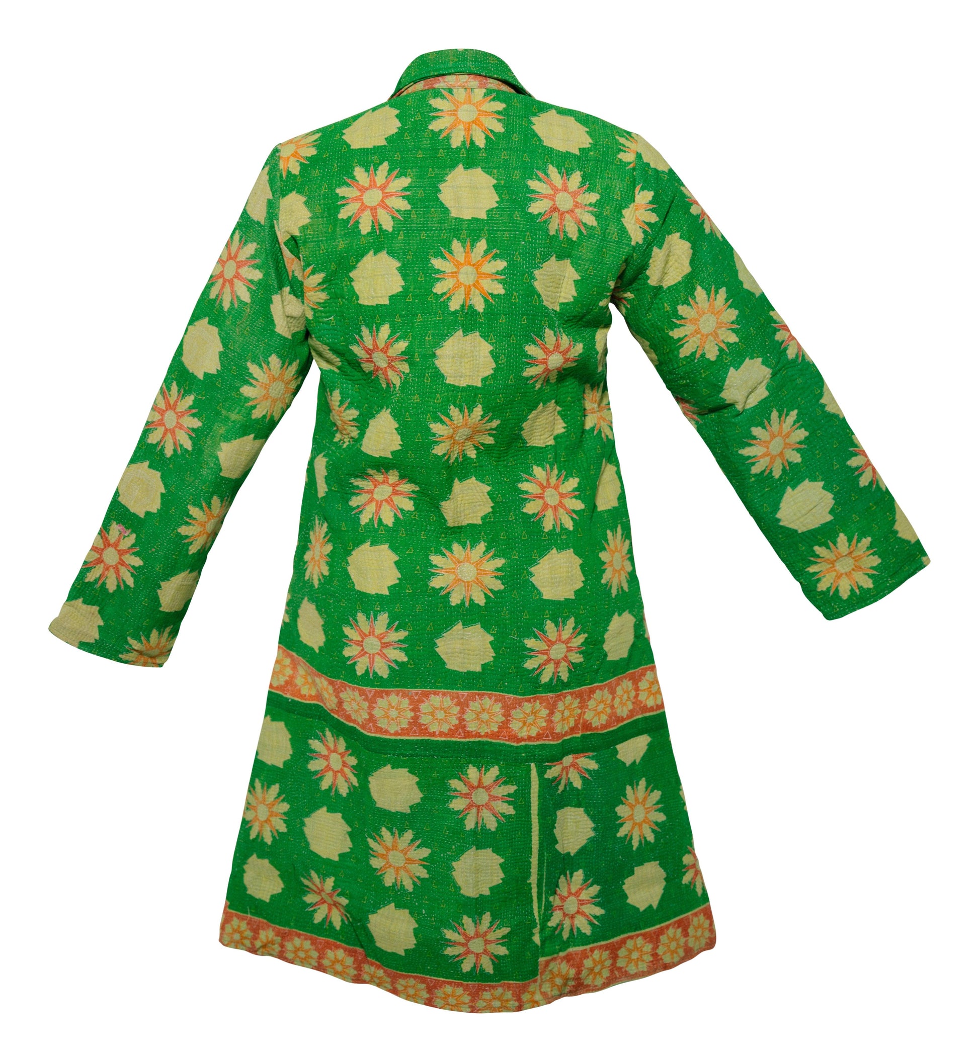 HIRA COAT - Upcycled Kantha Coat GREEN FLORAL - LARGE - Transcend