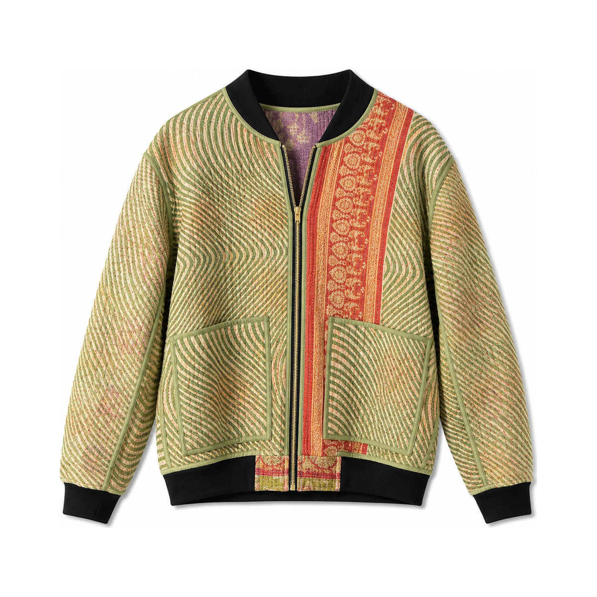 MEN'S Reversible Kantha Bomber - Imran - M — main side front, flat product shot on white