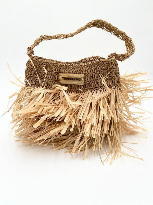 Kiki | Handwoven Natural Raffia Fringe Tote Hand Bag - Transcend