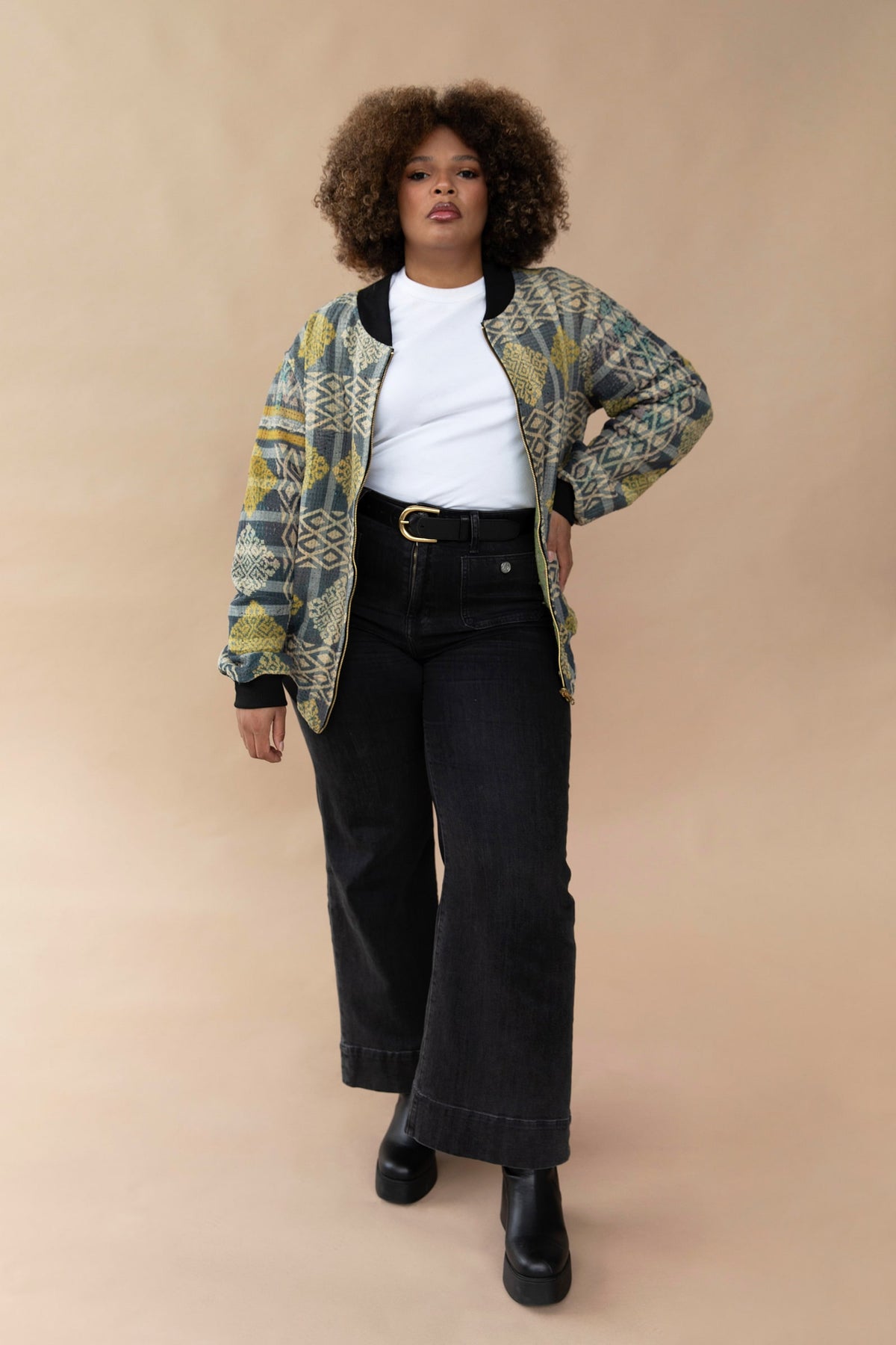 Leena Reversible Kantha Bomber - XL — reversible side, back
