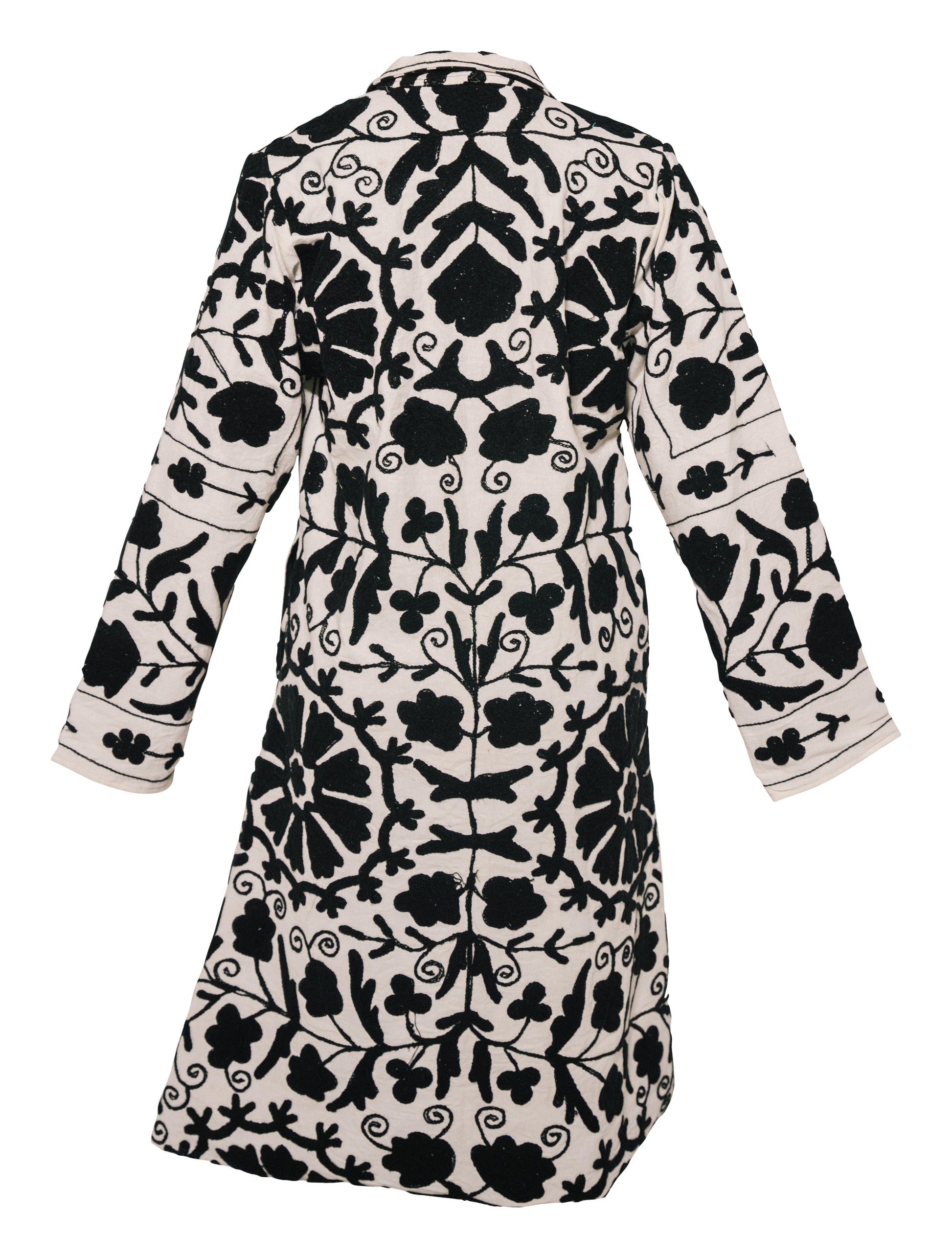 MALIKA COAT - Suzani Embroidery BLACK & WHITE - MEDIUM - Transcend