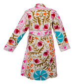 MALIKA COAT - Suzani Embroidery PINK & TURQ on White X-LARGE - Transcend 2