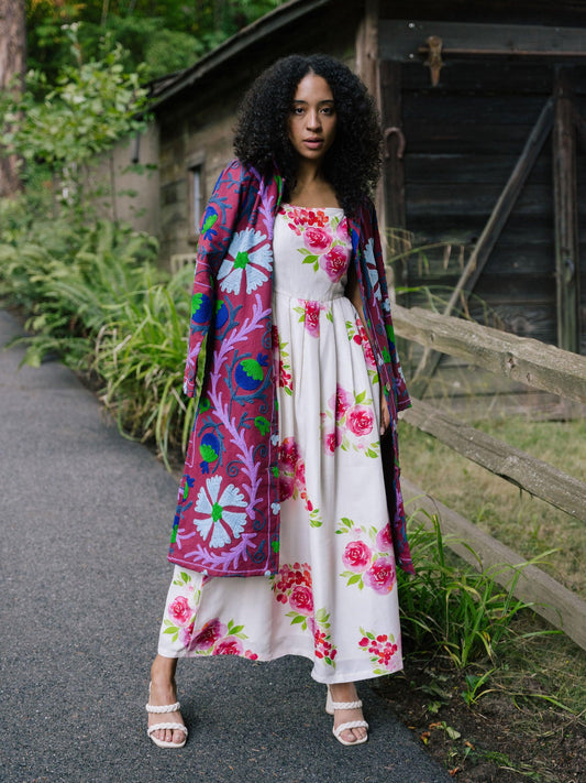 MALIKA COAT - Suzani Embroidery PINK - MEDIUM - Transcend