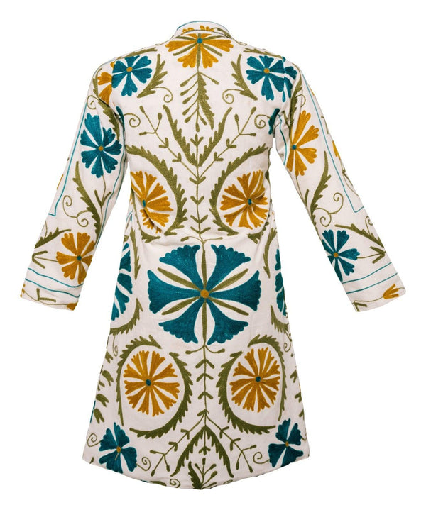 MALIKA COAT - Suzani Embroidery WHITE WITH MULTI COLOR EMB - MEDIUM - Transcend