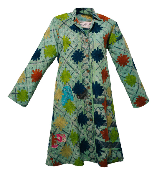MAYA COAT - Vintage Kantha With Suzani Embroidery X-LARGE - Transcend