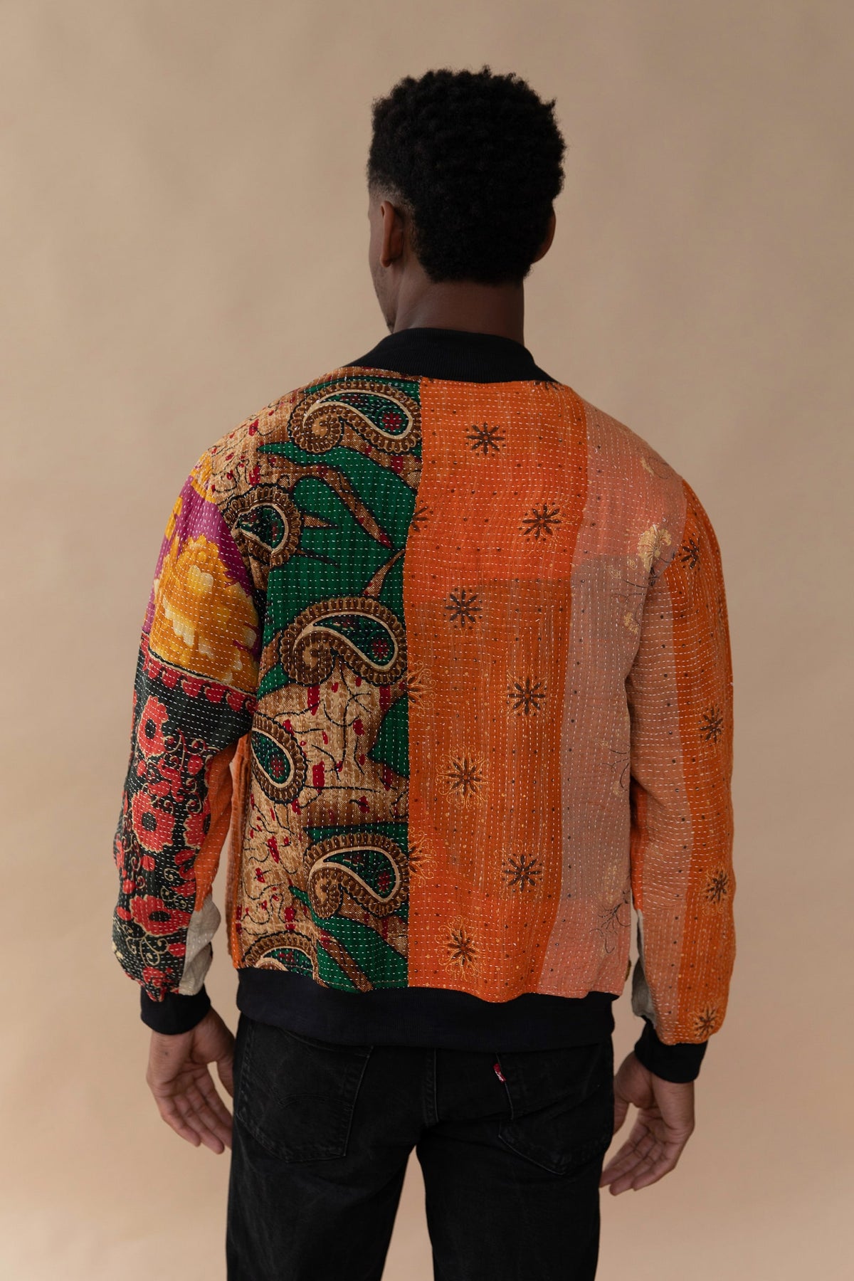 MEN'S Reversible Kantha Bomber - Aariz - S — reversible side, back