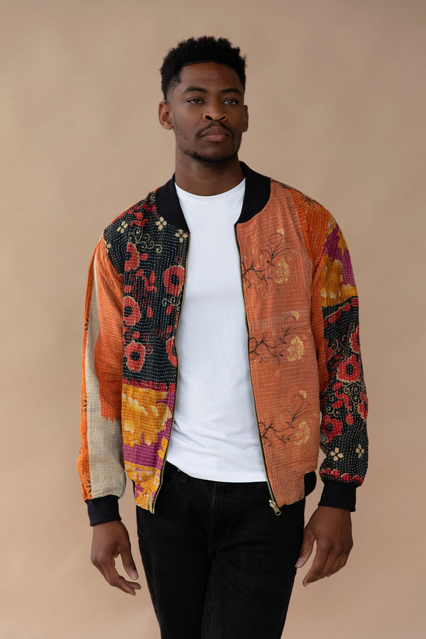 MEN'S Reversible Kantha Bomber - Aariz - S — reversible side, front